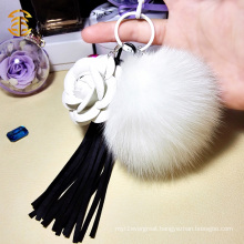 Fashion Handbag KeyChain Fox Fur Ball PomPom With Tassel Keychain